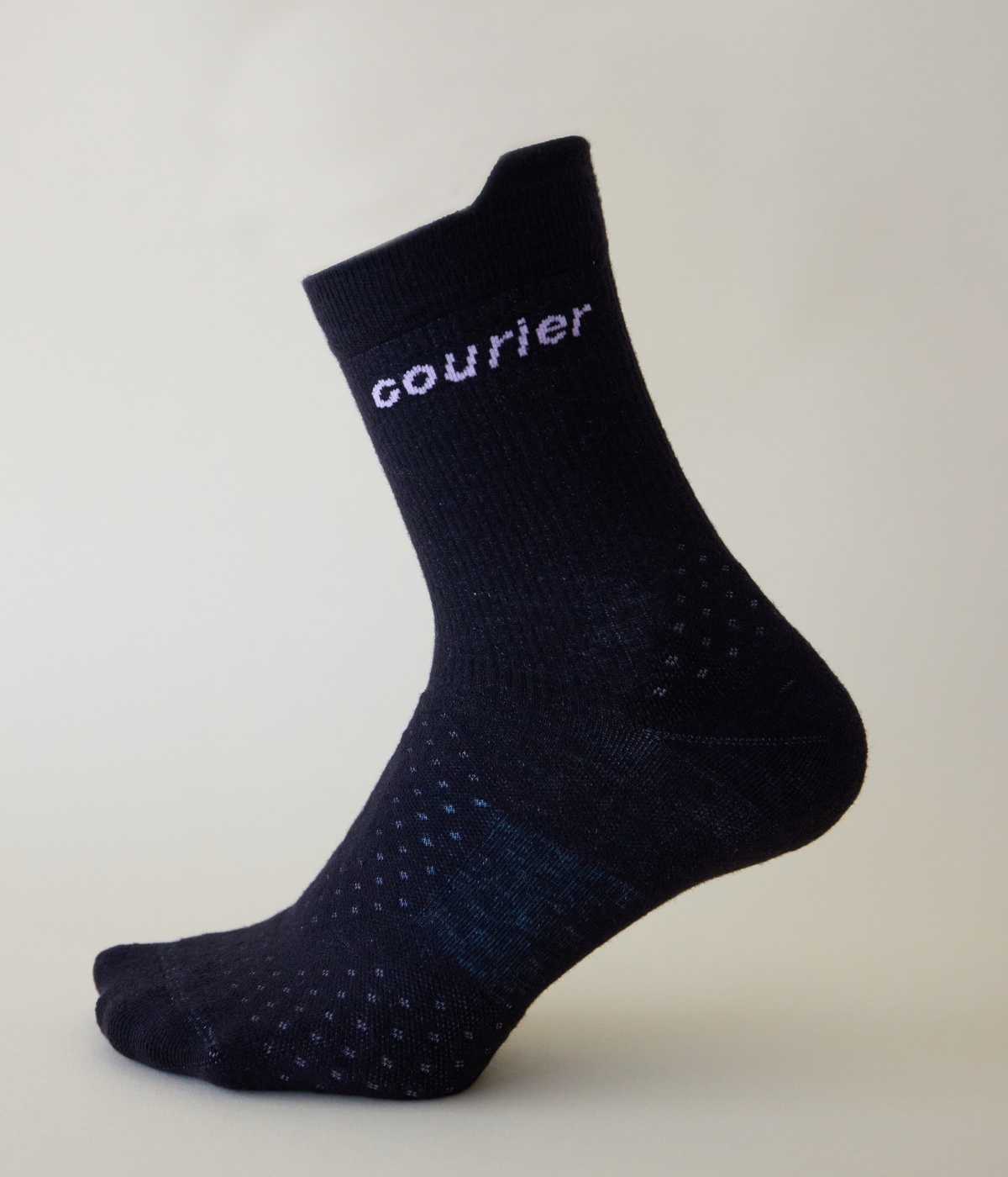 LoFi Courier sock in black with lavender logo