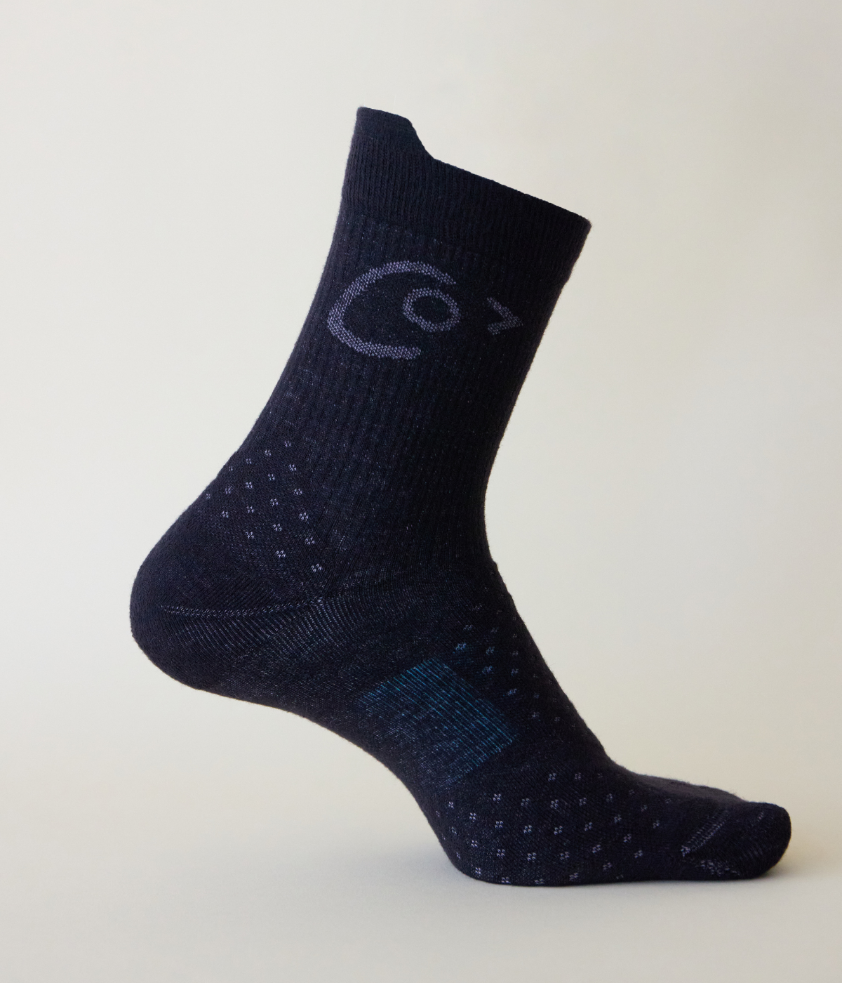 Inside view of Courier LoFi sock in black with kereru logo in view.